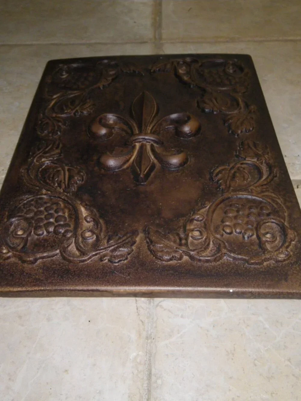 Vintage Large Ceramic Wall Hanging Fleur De Lay w/ Grape Clusters Embossed Art
